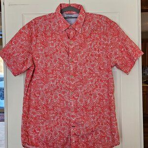 IZOD Saltwater Short Sleeve Button-Down Shirt — Coral Floral Print — Size L